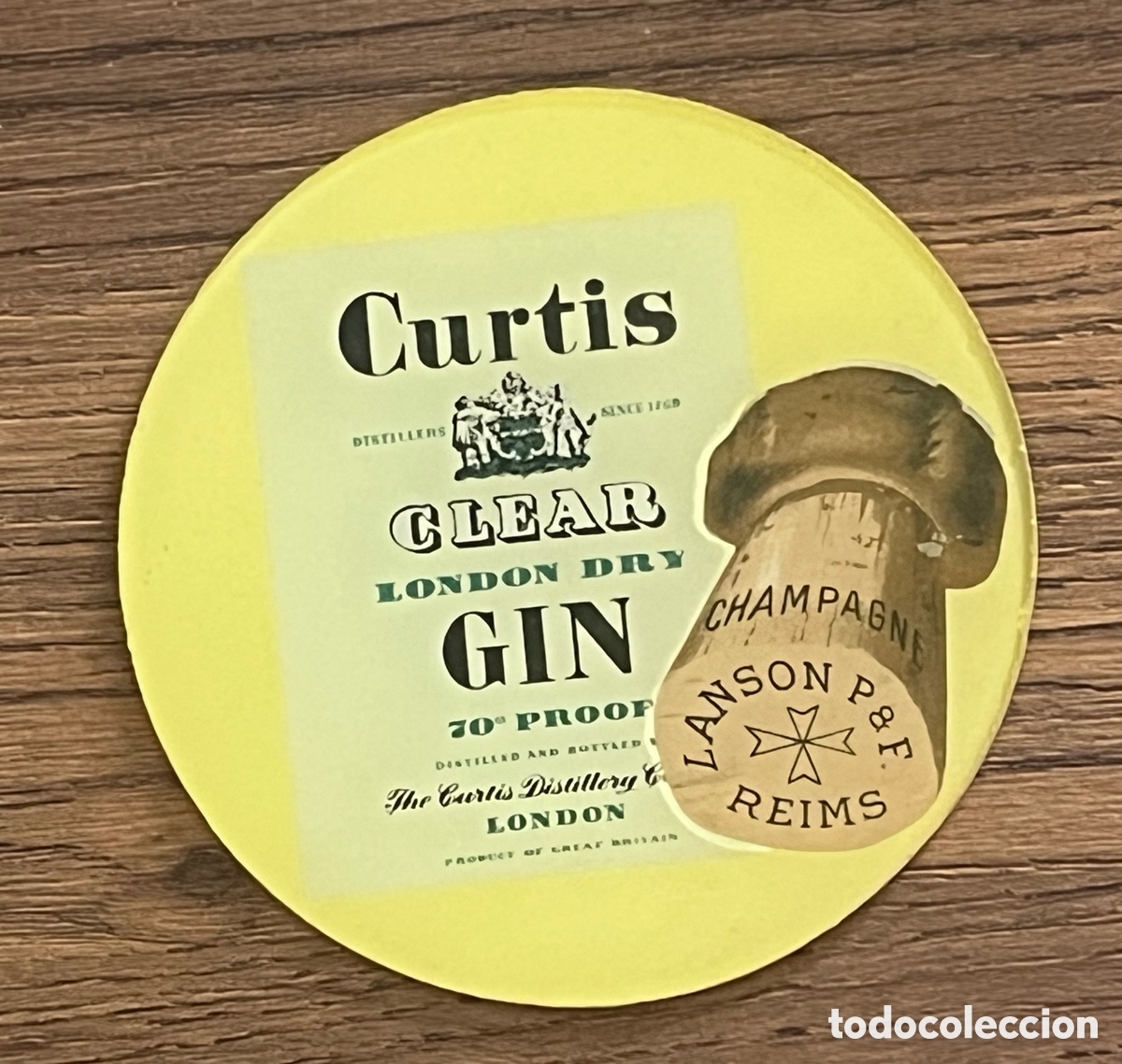 Otras botellas y bebidas antiguas de colecci&oacute;n: POSAVASOS CRISTAL: GIN CURTIS CLEAR Y CHAMPAGNE LANSON P&F REIMS - PUBLICIDAD