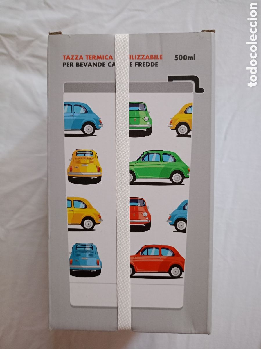 Collectionnisme d'Autres Bouteilles et Boissons : Taza t&eacute;rmica metal vintage original coche Fiat 500 nueva precintada 500ml