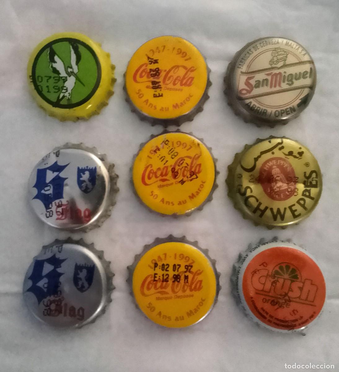 Otras botellas y bebidas antiguas de colecci&oacute;n: LOTE DE 9 CHAPAS DE BOTELLAS PROCEDENTES DE MARRUECOS