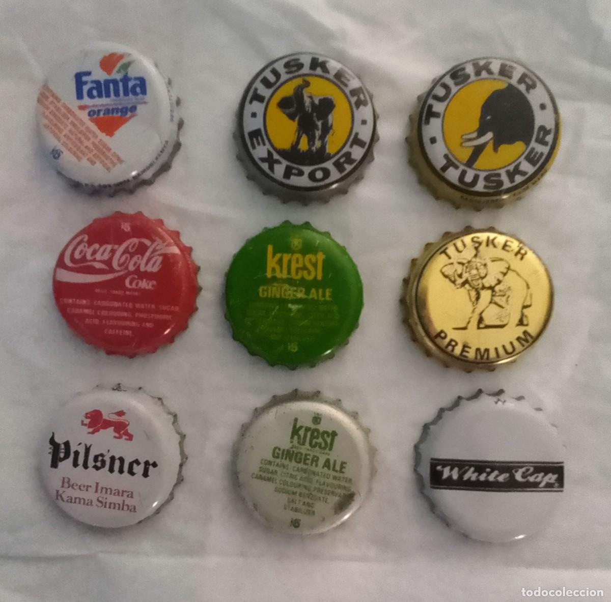 Otras botellas y bebidas antiguas de colecci&oacute;n: LOTE DE 9 CHAPAS DE BOTELLAS PROCEDENTES DE KENIA