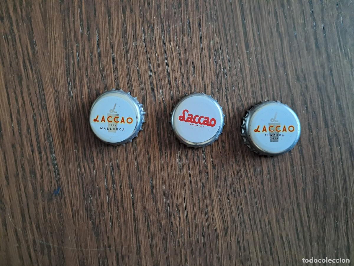 Otras botellas y bebidas antiguas de colecci&oacute;n: lote de 3 chapas tap&oacute;n corona de batido de chocolate laccao, t&iacute;pico de Baleares.