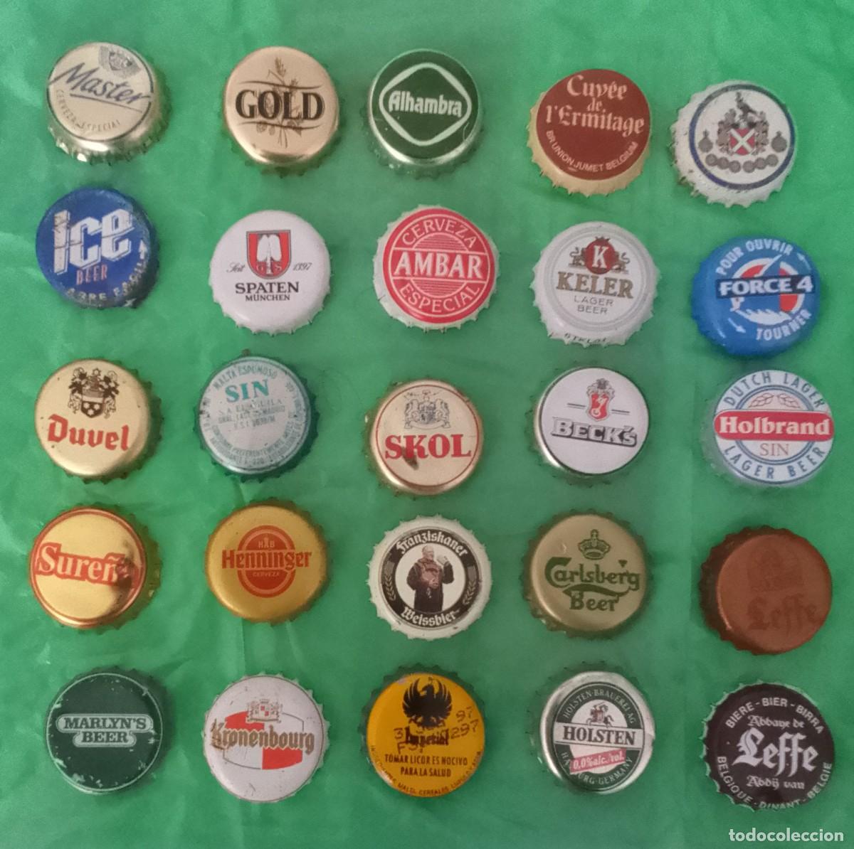 Otras botellas y bebidas antiguas de colecci&oacute;n: LOTE DE CHAPAS DE CERVEZAS (BUDWEISER, ESTRELLA DAMM, ETC.)