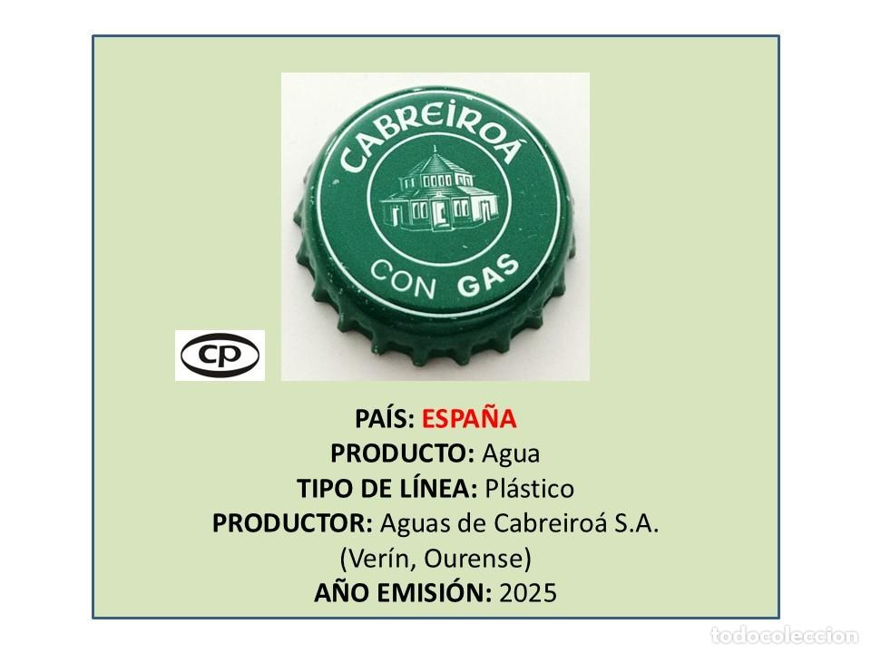 Otras botellas y bebidas antiguas de colecci&oacute;n: TAPON CORONA CAPSULA CHAPA AGUA CABREIROA CON GAS (ESPA&Ntilde;A)