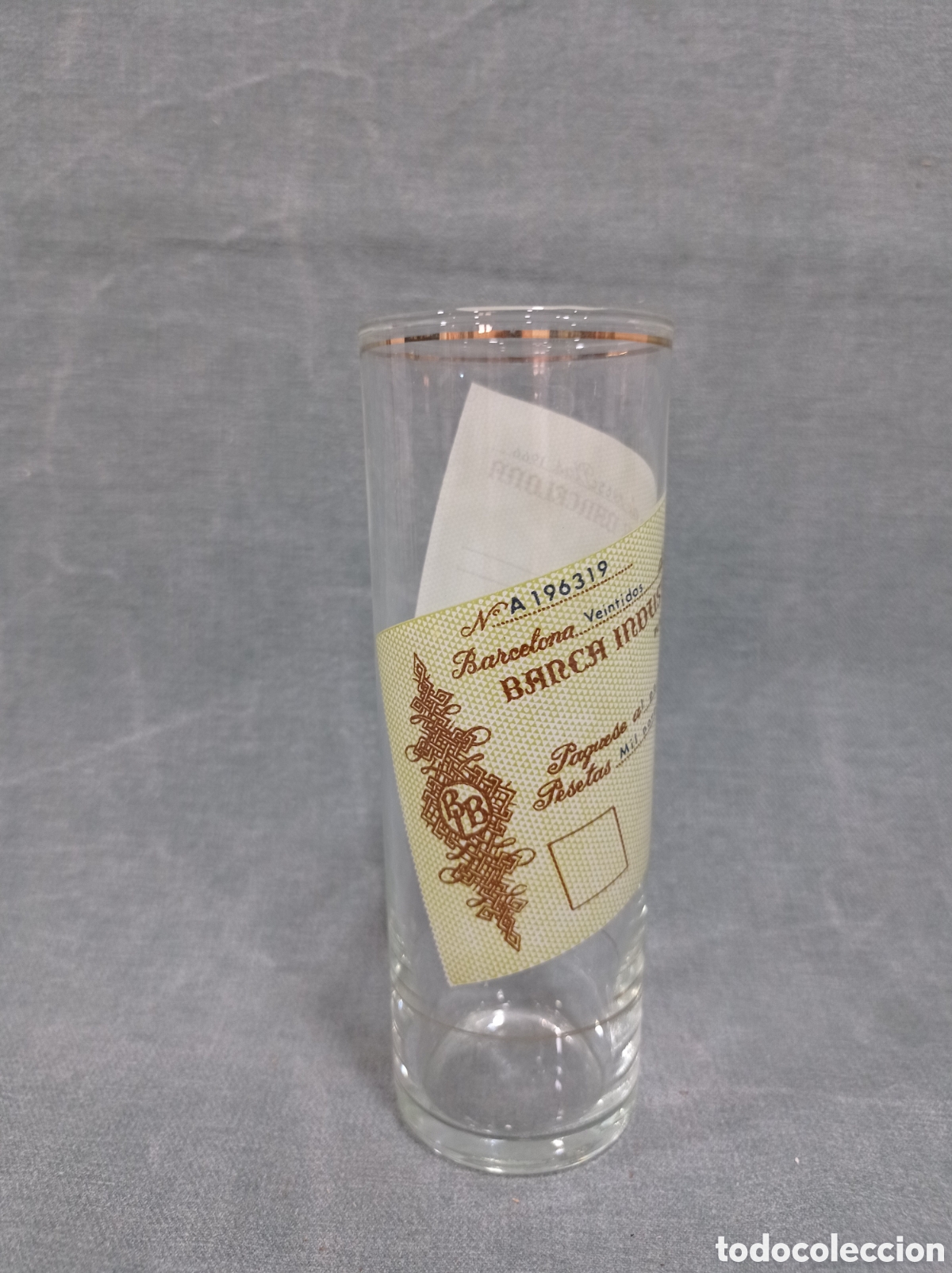 Otras botellas y bebidas antiguas de colecci&oacute;n: ANTIGUO VASO SERIGRAFIADO BANCA INDUSTRIAL DE BARCELONA - 1966