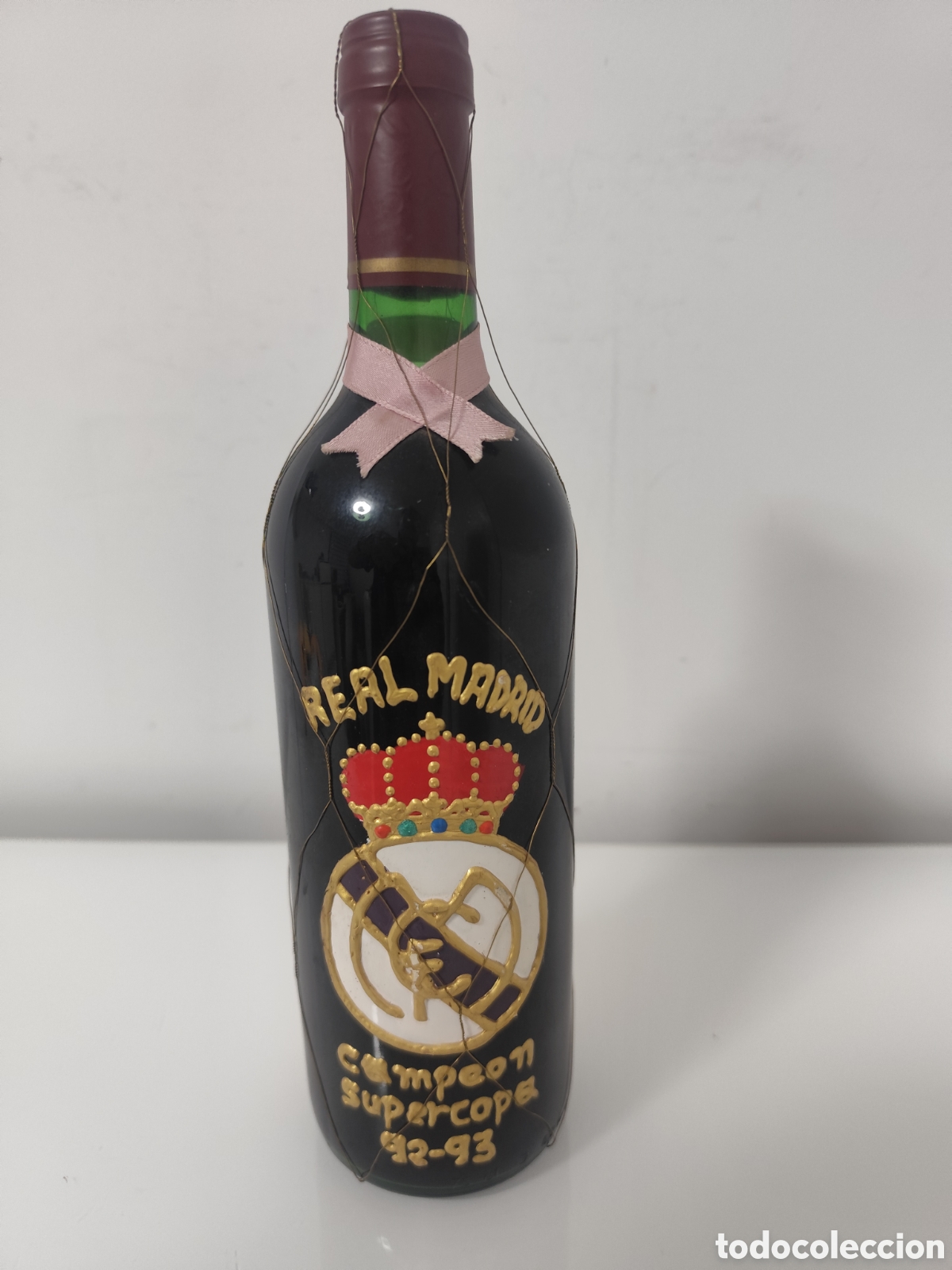 Collecting other Bottles and Drinks: BOTELLA DECORADA A MANO REAL MADRID - SUPERCOPA A&Ntilde;O 92-93. COLECCIONISTAS.