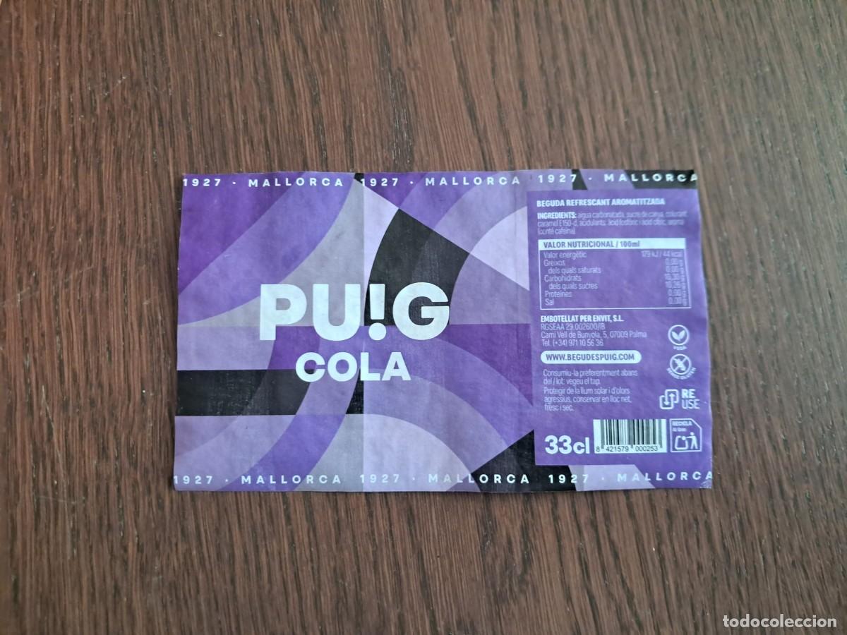 Otras botellas y bebidas antiguas de colecci&oacute;n: etiqueta de botella de bebida de Mallorca, Cola Puig.