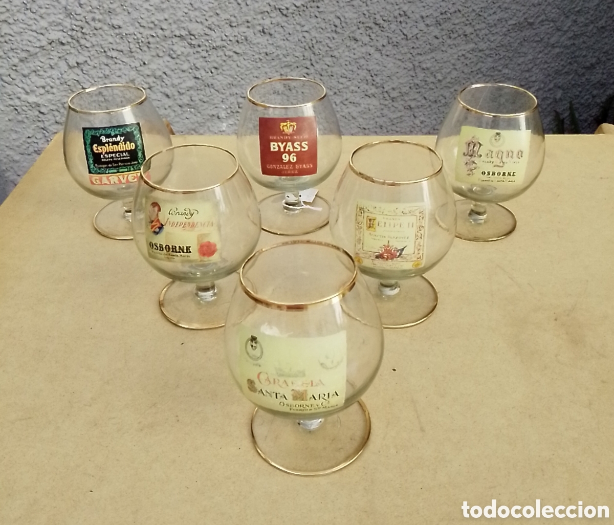 Otras botellas y bebidas antiguas de colecci&oacute;n: 6 copas de brandy a&ntilde;os 60