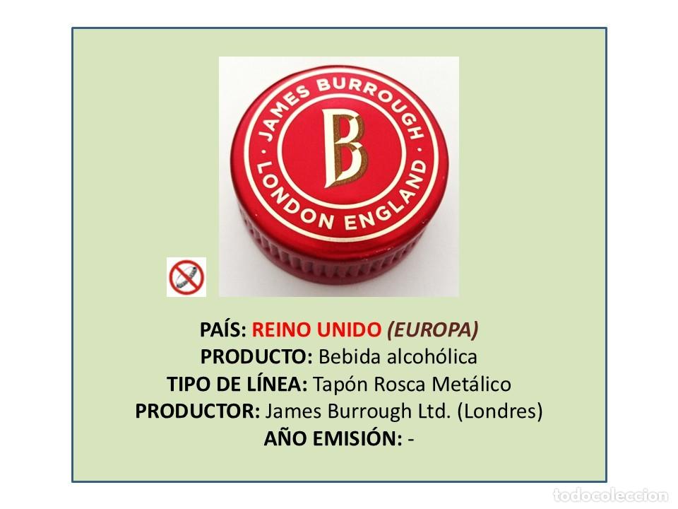 Otras botellas y bebidas antiguas de colecci&oacute;n: TAPON CORONA CAPSULA CHAPA ROSCA MET&Aacute;LICO GINEBRA BEEFEATER DE JAMES BURROUGH (REINO UNIDO)