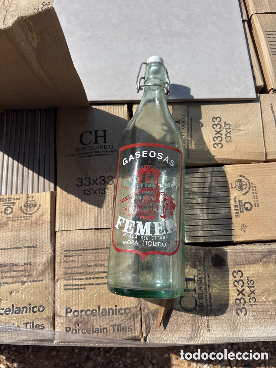 Otras botellas y bebidas antiguas de colecci&oacute;n: &rdquo;&rdquo;antigua botella de gaseosa serigrafiada,femer, mora toledo, 1 litro