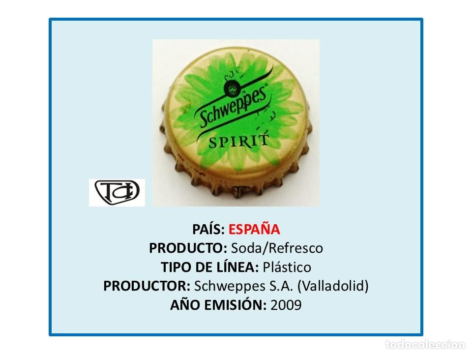 Otras botellas y bebidas antiguas de colecci&oacute;n: TAPON CORONA CAPSULA CHAPA SODA/REFRESCO SCHWEPPES SPIRIT (ESPA&Ntilde;A)