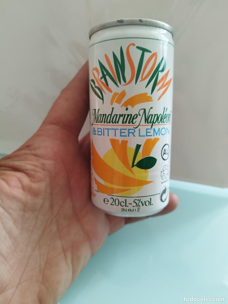Otras botellas y bebidas antiguas de colecci&oacute;n: Lata vac&iacute;a Brainstorm Mandarine Napol&eacute;on & Bitter Lemon, de 20 cl y 5% vol.
