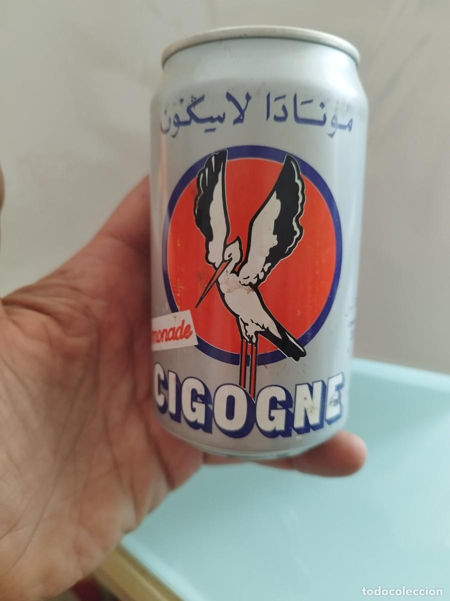 Otras botellas y bebidas antiguas de colecci&oacute;n: Lata vac&iacute;a La Cigogne (L'Acigogne), refresco marroqu&iacute; de lim&oacute;n
