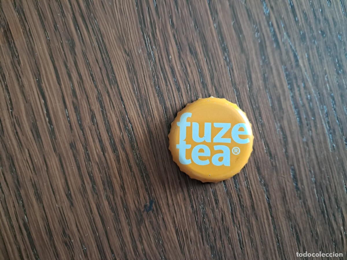 Otras botellas y bebidas antiguas de colecci&oacute;n: chapa tap&oacute;n corona de refresco de te, fuze tea, color naranja.