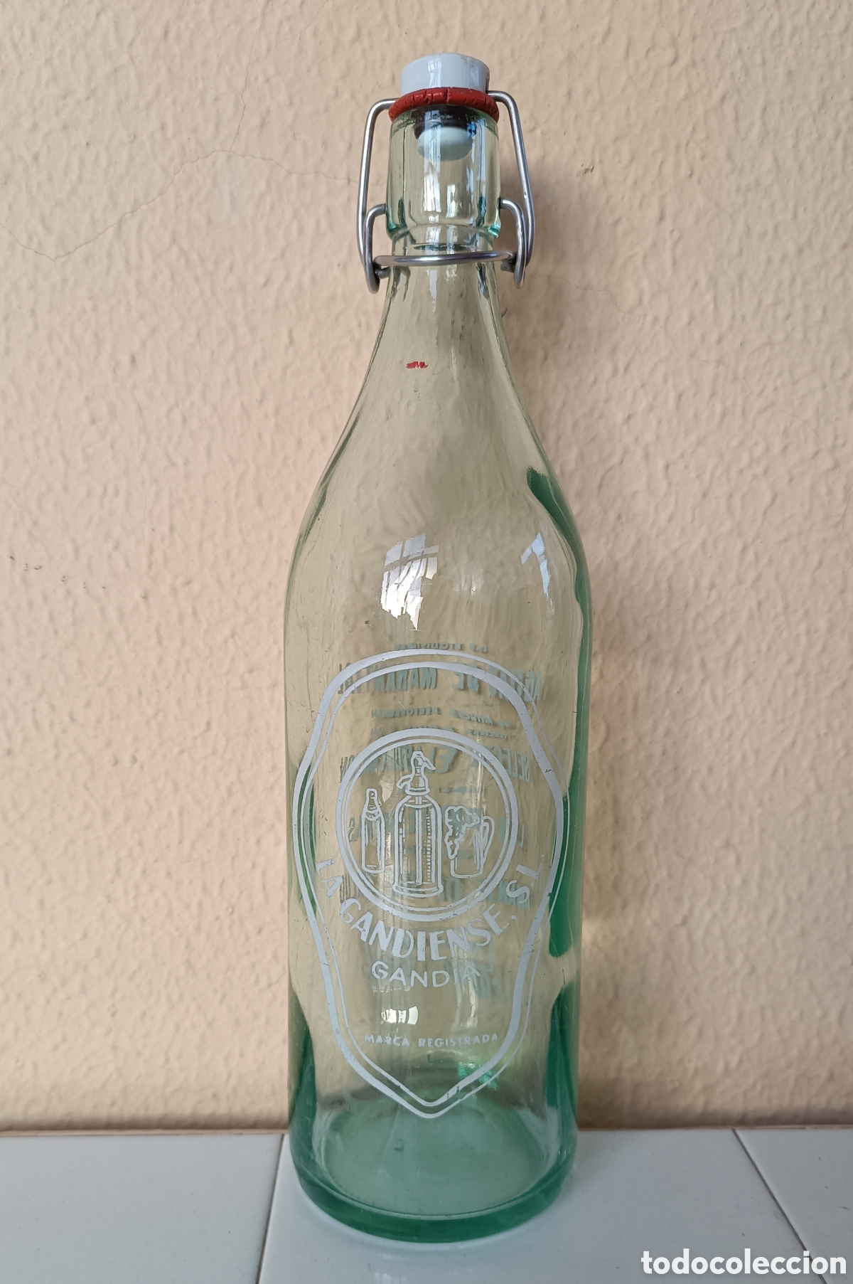 Otras botellas y bebidas antiguas de colecci&oacute;n: Antigua Botella Gaseosa LA GANDIENSE, 1 litro, serigrafiada.