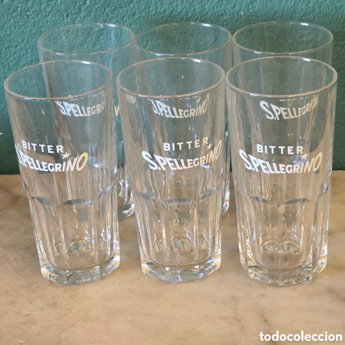 Sammeln andere Flaschen und Getr&auml;nke: LOTE 6 VASOS VINTAGE PUBLICIDAD BITTER S. PELLEGRINO