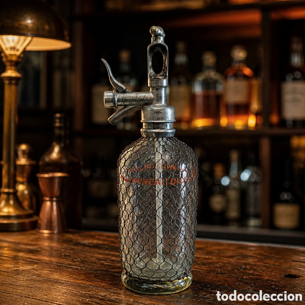 Otras botellas y bebidas antiguas de colecci&oacute;n: ANTIGUO SIF&Oacute;N CON MALLA MET&Aacute;LICA.