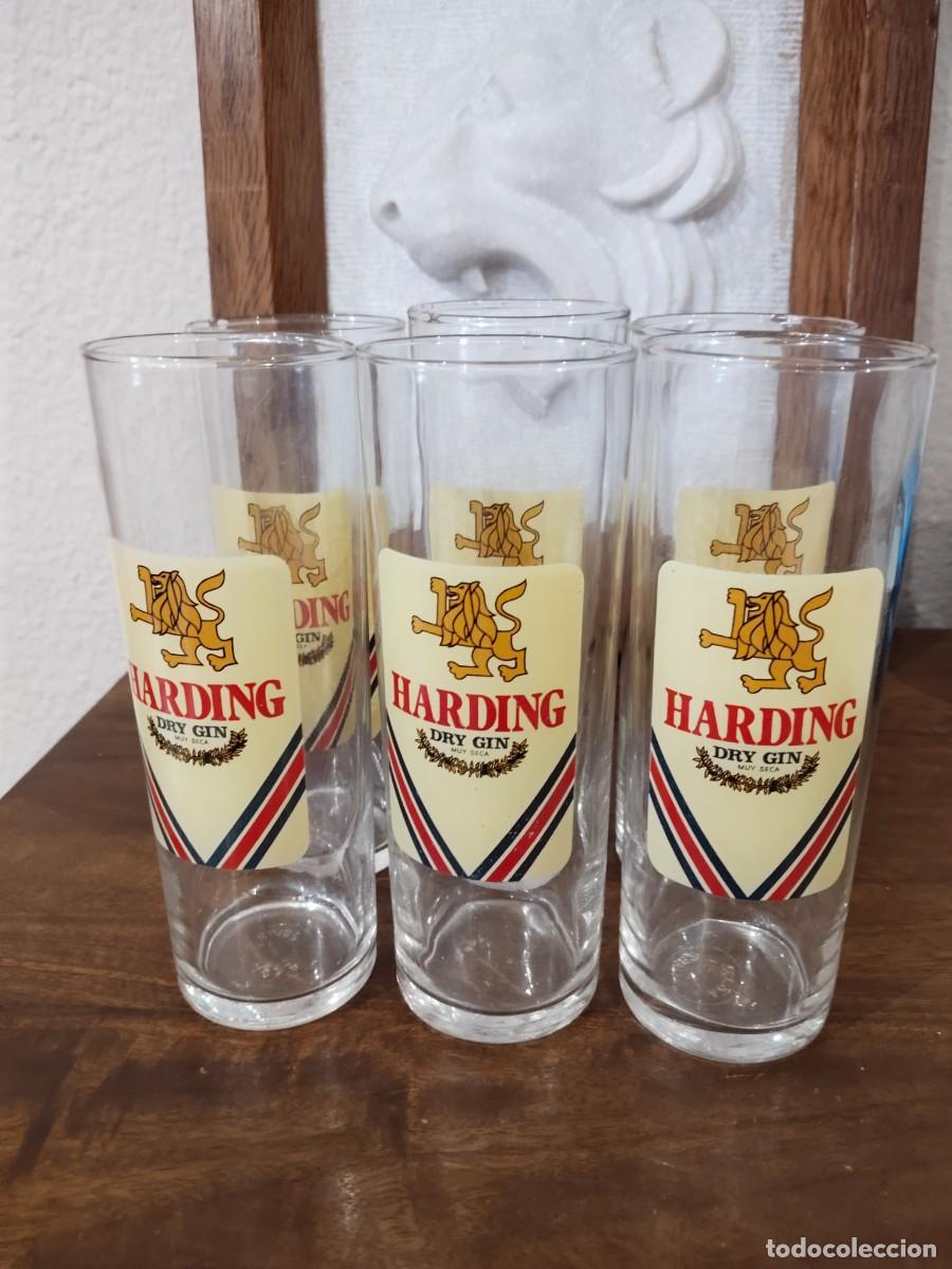 Otras botellas y bebidas antiguas de colecci&oacute;n: 6 vasos de tubo Harding Dry Gin. Buen estado.