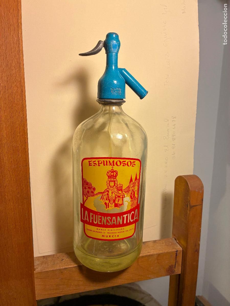 Otras botellas y bebidas antiguas de colecci&oacute;n: Murcia sifon espumosos La Fuensantica boca de plomo mide 32 x 10 bien conservado fotos