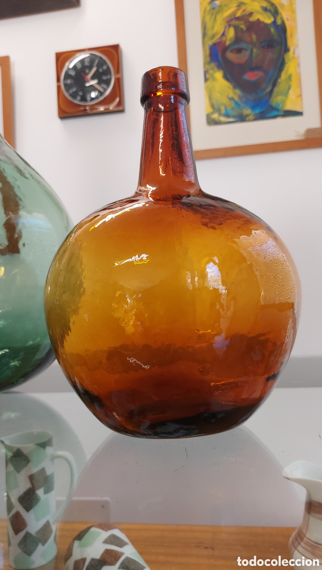 Otras botellas y bebidas antiguas de colecci&oacute;n: Damajuana antigua &aacute;mbar