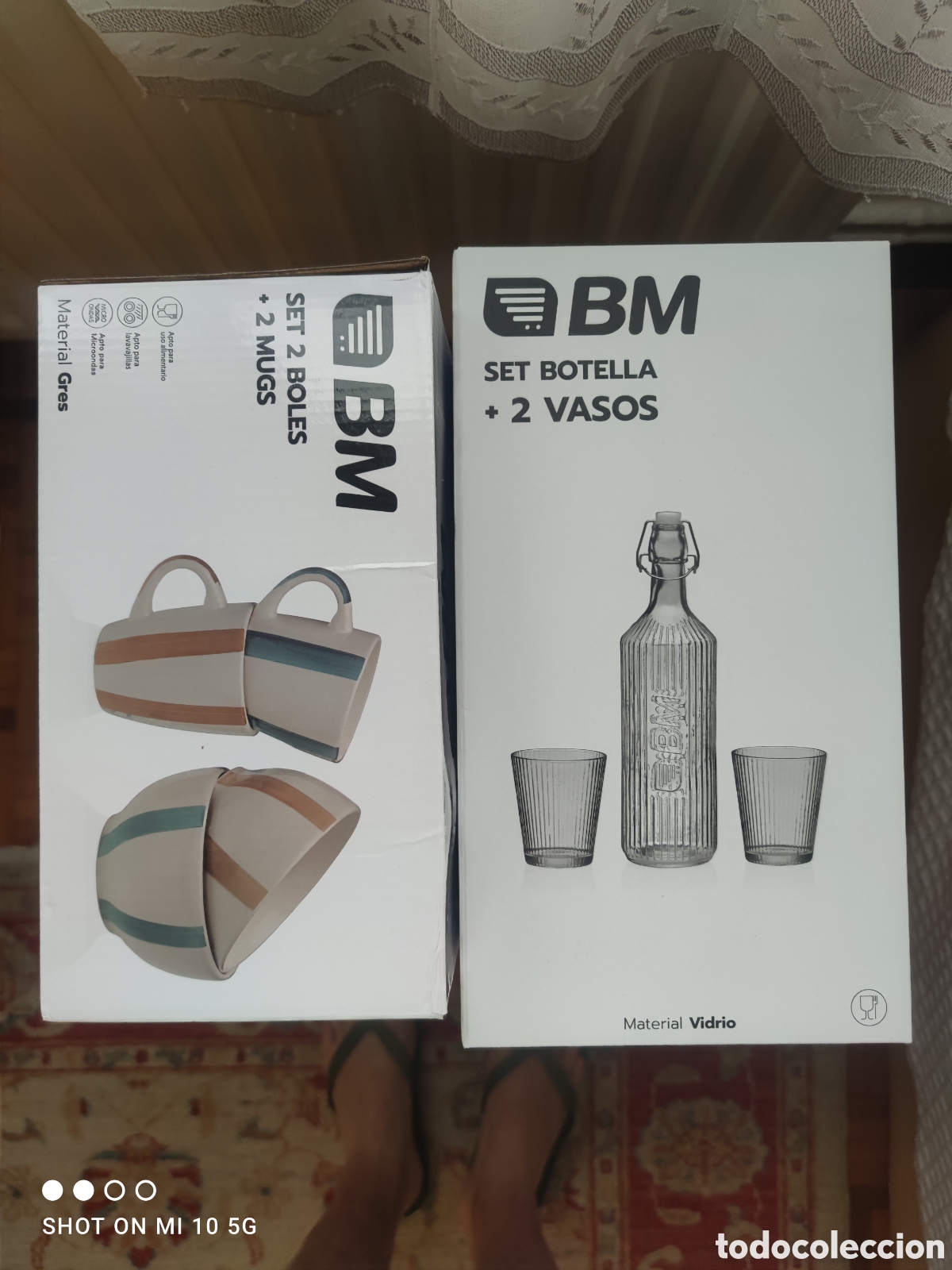 Otras botellas y bebidas antiguas de colecci&oacute;n: Lote Menale BM Supermercados - Set Gres(Boles/Mugs)+ Set Vidrio (Botella/ Vasos)