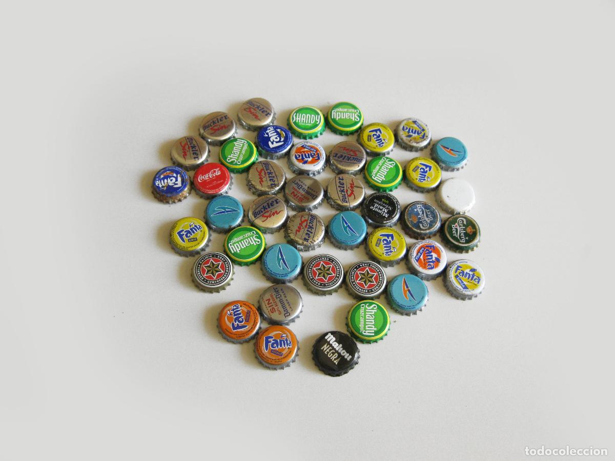 Otras botellas y bebidas antiguas de colecci&oacute;n: LOTE DE CHAPAS VARIADAS CERVEZA Y REFRESCOS. MAHOU, FANTA, SHANDY, BICKLER, CARLSBERG. TAP&Oacute;N BOTELLA