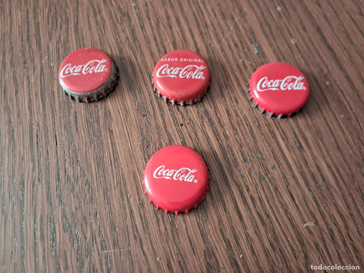 Otras botellas y bebidas antiguas de colecci&oacute;n: lote de 4 chapas tap&oacute;n corona, coca cola.