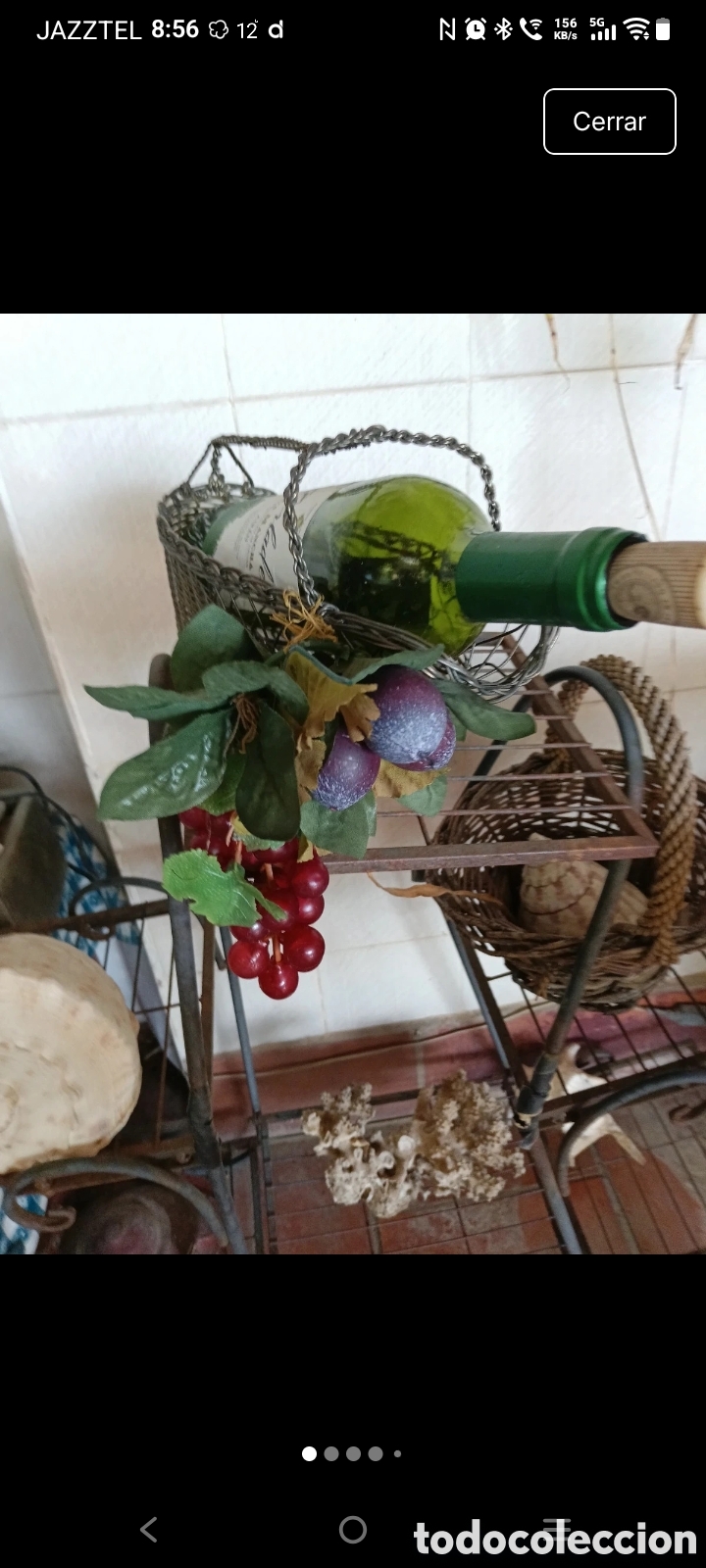 Otras botellas y bebidas antiguas de colecci&oacute;n: Cesta para servicio del Vino Vintage adornos de uvas