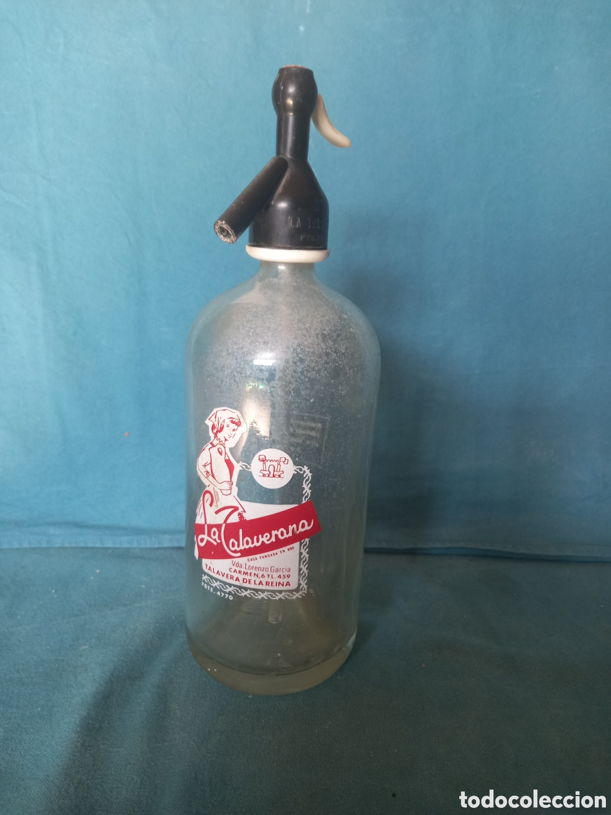 Otras botellas y bebidas antiguas de colecci&oacute;n: Sif&oacute;n de vidrio transparente. Marca: La talaverana. A&ntilde;o 1958