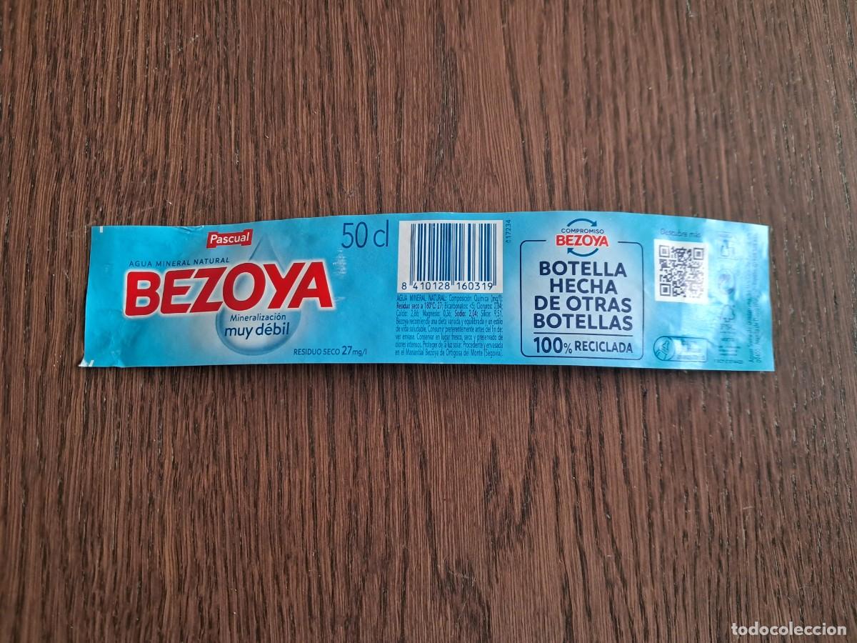 Otras botellas y bebidas antiguas de colecci&oacute;n: etiqueta de botella de agua, Bezoya, 50 cl.