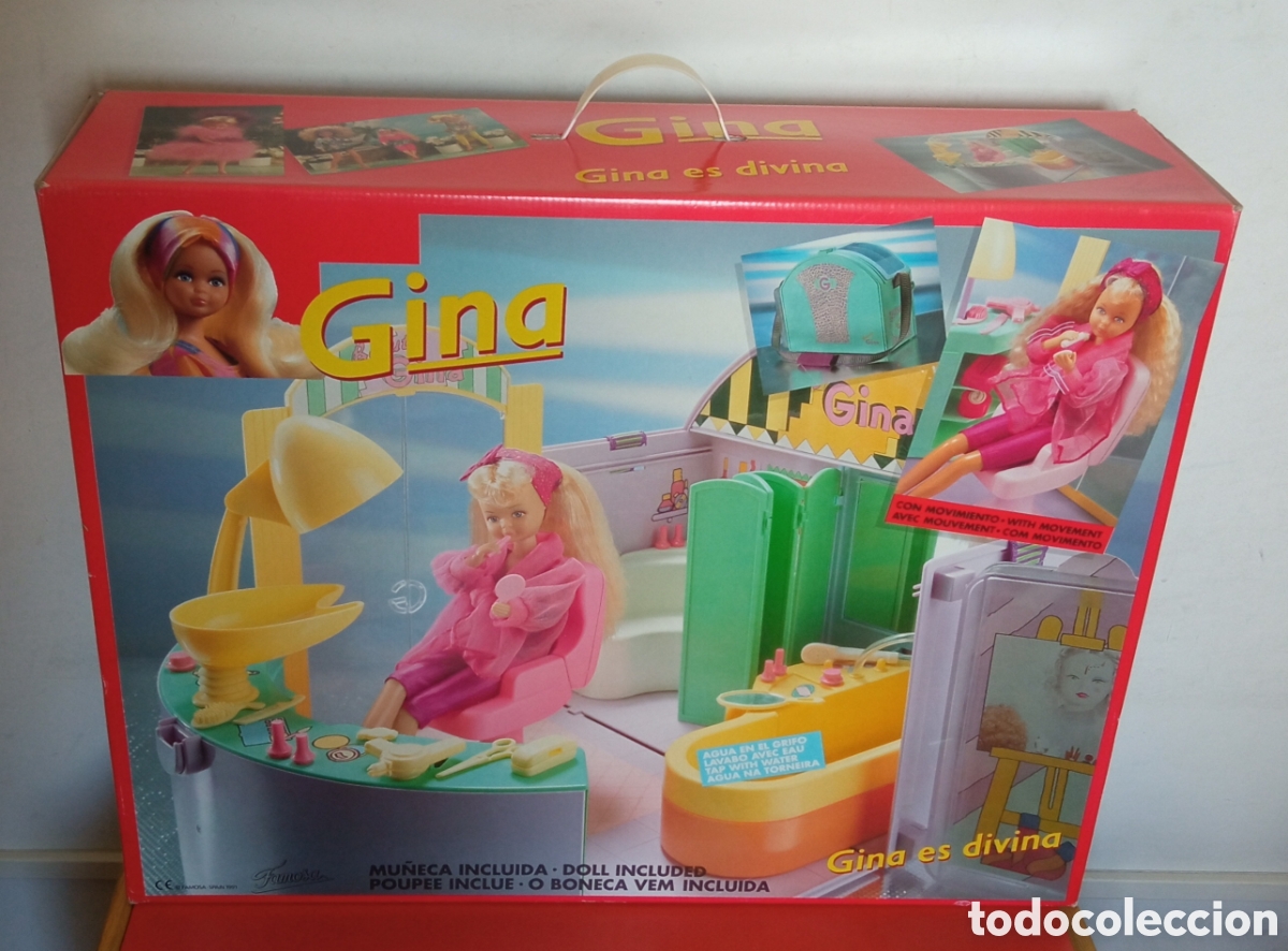 Otras Mu&ntilde;ecas de Famosa cl&aacute;sicas y de colecci&oacute;n: GINA MANIQU&Iacute; CON MALET&Iacute;N TOCADOR/BA&Ntilde;O.FAMOSA 1991.NUEVO EN CAJA.CON FALLO.