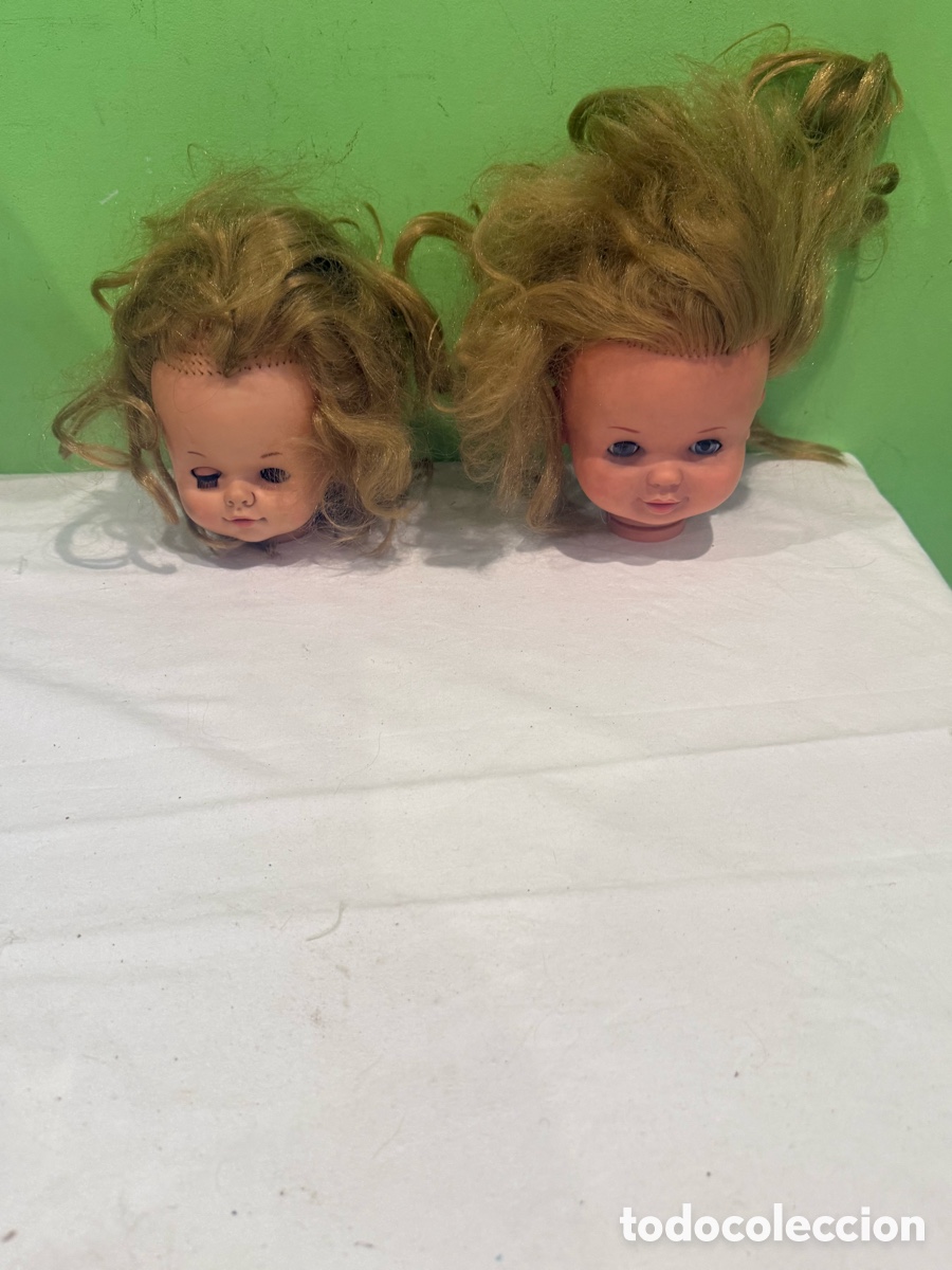 Autres Poup&eacute;es de Famosa: T&iacute;tulo: Lote 2 antiguas cabezas de mu&ntilde;eca Famosa a&ntilde;os 70 ojos durmientes