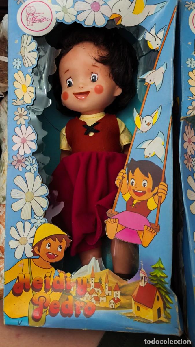 Otras mu&ntilde;ecas de Famosa cl&aacute;sicas y de colecci&oacute;n: Lote Mu&ntilde;ecos Heidi y Pedro (Famosa, A&ntilde;os 70) con Cajas Originales