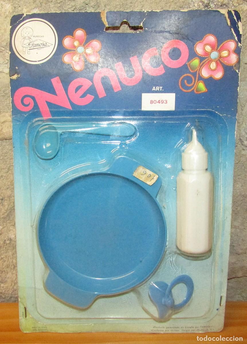 Otras mu&ntilde;ecas de Famosa cl&aacute;sicas y de colecci&oacute;n: ANTIGUO BLISTER DE NENUCO DE FAMOSA: PLATO, CUCHARA, BIBER&Oacute;N Y CHUPETE - A&Ntilde;OS 70 - NUEVO - 80493