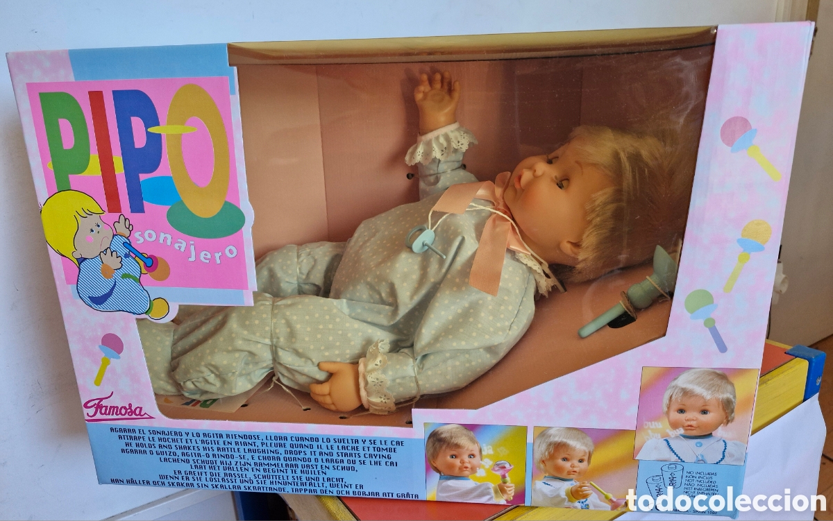 Otras mu&ntilde;ecas de Famosa cl&aacute;sicas y de colecci&oacute;n: MU&Ntilde;ECO PIPO SONAJERO R&Iacute;E Y LLORA.FAMOSA 1992.NUEVO EN CAJA.