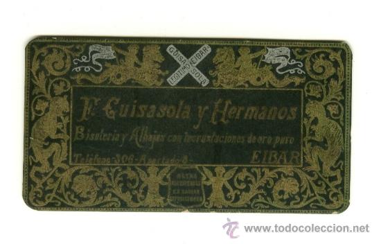Outros artigos de papel: Tarjeta comercial - F. Guisasola y hermanos - bisuteria y alhajas - Eibar