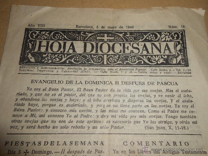Otros art&iacute;culos de coleccionismo en papel: Hoja Diocesana a&ntilde;o 1946 SANTA MARIA DEL MAR -Barcelona-