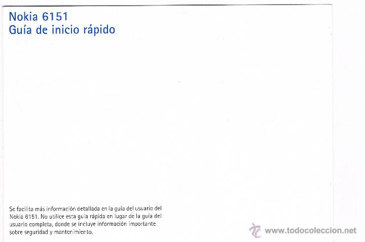 Otros art&iacute;culos de coleccionismo en papel: GU&Iacute;A DE INICIO R&Aacute;PIDO NOKIA 6151 LIBRETO INSTRUCCIONES EN UNA HOJA