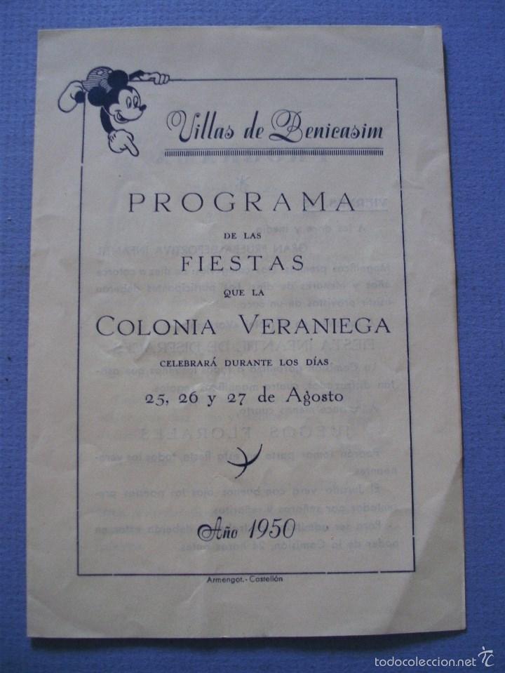 Collectionnisme Papier divers: programa fiestas de la colonia veraniega, villas de benicasim agosto 1950