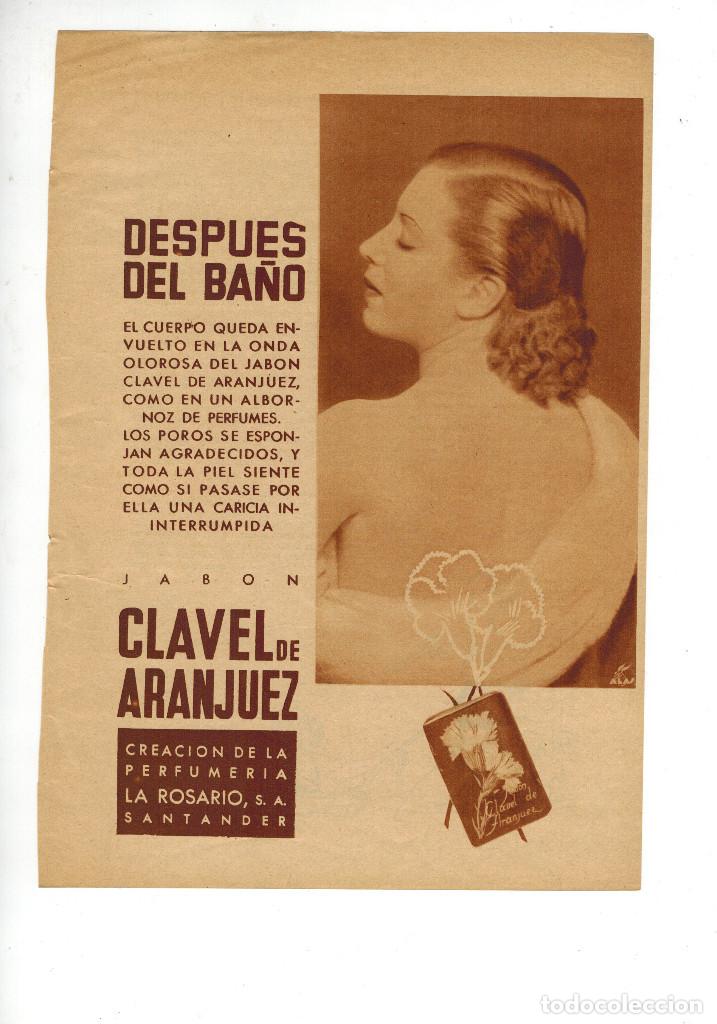 Altri oggetti di carta: A&Ntilde;O 1936 RECORTE PRENSA PUBLICIDAD JABON CLAVEL DE ARANJUEZ PERFUMERIA LA ROSARIO SANTANDER