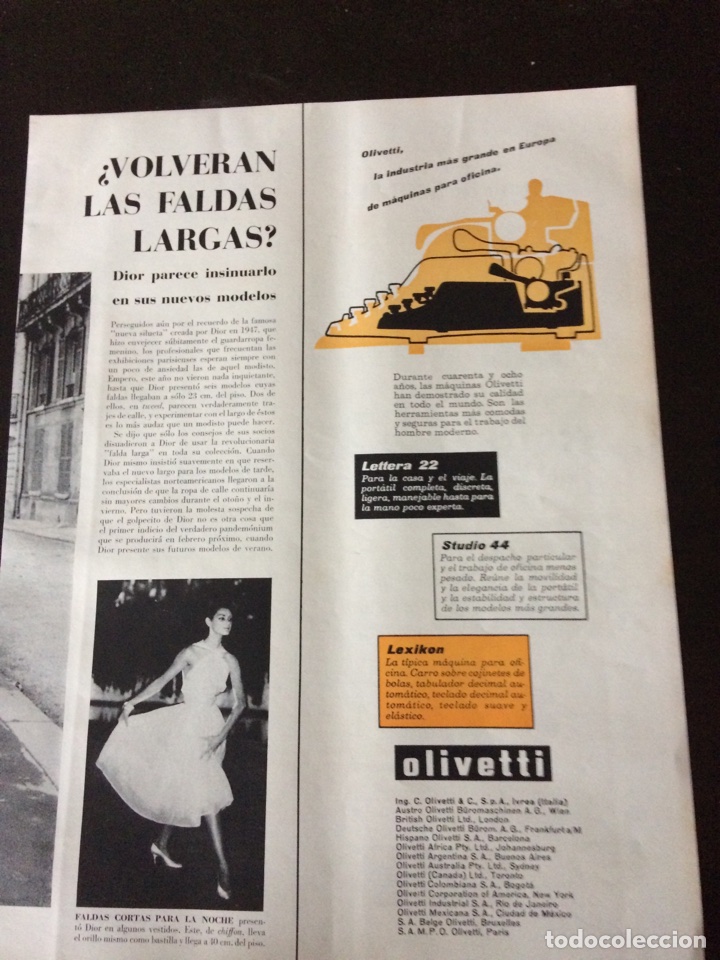 Paper Collecting Others: Publicidad m&aacute;quina de escribir Olivetti de 1956