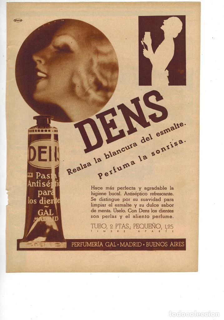 Outros artigos de papel: A&Ntilde;O 1935 RECORTE PRENSA PUBLICIDAD DENTIFRICO PASTA ANTISEPTICA DENS PERFUMERIA GAL