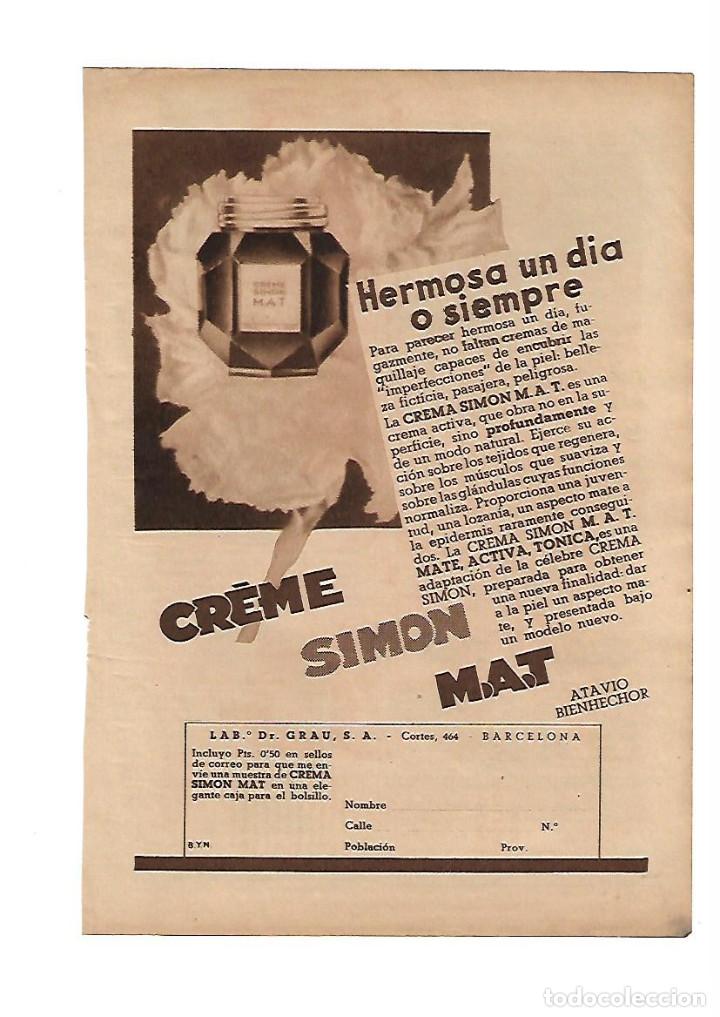 Otros Art&iacute;culos de Coleccionismo en Papel: A&Ntilde;O 1935 RECORTE PRENSA PUBLICIDAD COSMETICA MAQUILLAJE CREMA SIMON MAT BALSAMO BEBE
