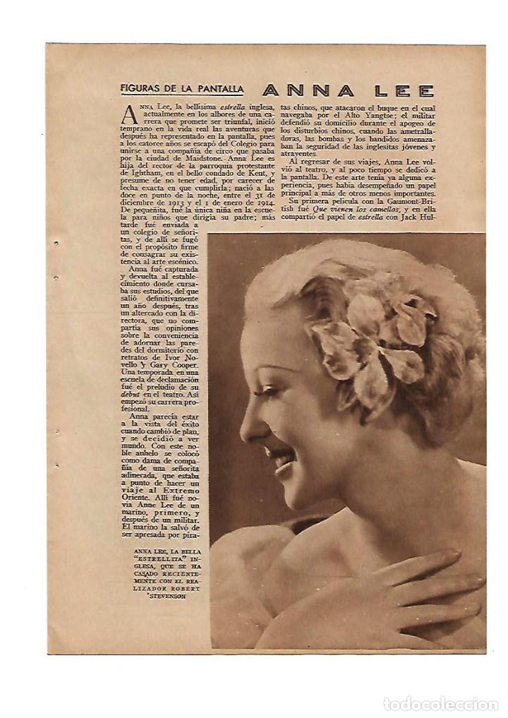 Otros art&iacute;culos de coleccionismo en papel: A&Ntilde;O 1935 RECORTE PRENSA CINE ARTISTA ACTRIZ ANNA LEE