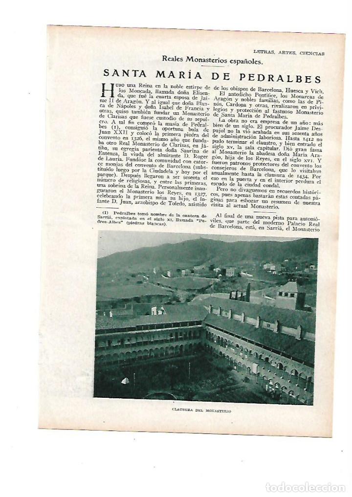 Otros art&iacute;culos de coleccionismo en papel: A&Ntilde;O 1929 RECORTE PRENSA MONASTERIO SANTA MARIA DE PEDRALBES BARCELONA MONASTERIOS ESPA&Ntilde;OLES