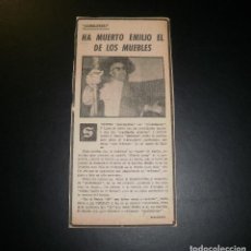 Otros Artículos de Coleccionismo en Papel: ESQUELA COMENTARIO DE PRENSA. EMILIO EL DE LOS MUEBLES (IMPORTANTE PANOCHISTA). 1974