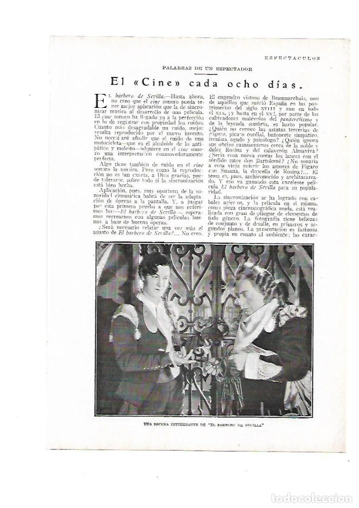 Otros Art&iacute;culos de Coleccionismo en Papel: A&Ntilde;O 1929 RECORTE PRENSA CINE PELICULA EL BARBERO DE SEVILLA EL PIEL ROJA CRITICA LUIS DE GALINSOGA