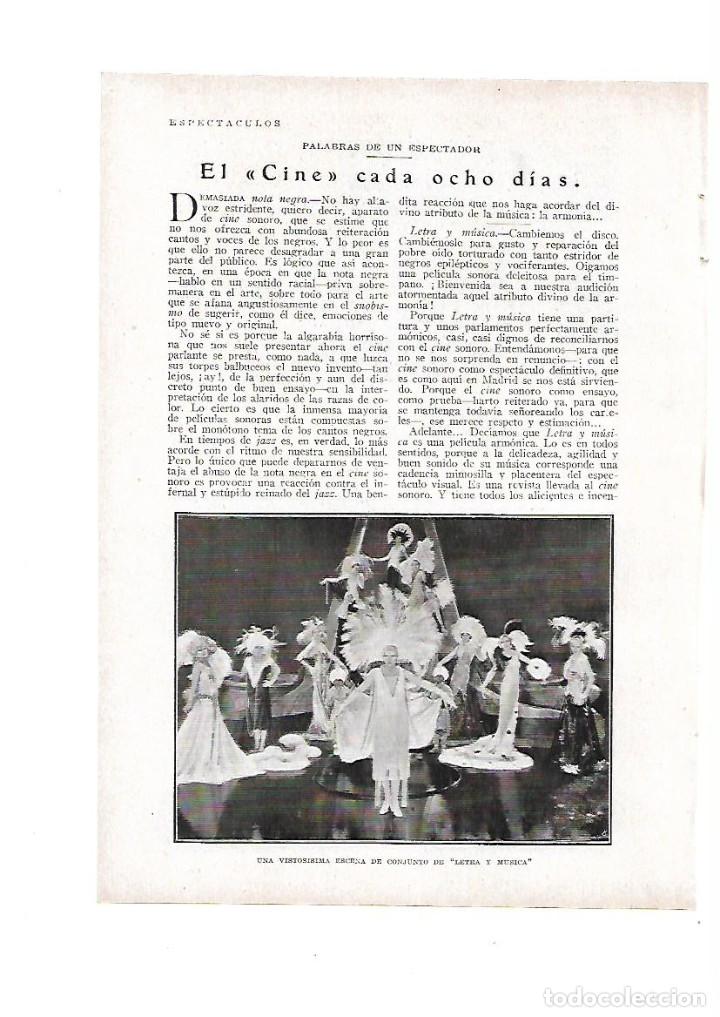 Otros Art&iacute;culos de Coleccionismo en Papel: A&Ntilde;O 1929 RECORTE PRENSA CINE PELICULA LETRA Y MUSICA CRITICA LUIS DE GALINSOGA