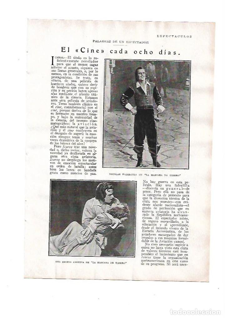 Otros Art&iacute;culos de Coleccionismo en Papel: A&Ntilde;O 1929 RECORTE PRENSA CINE PELICULA LA MASCARA DE HIERRO ICAROS CRITICA LUIS DE GALINSOGA