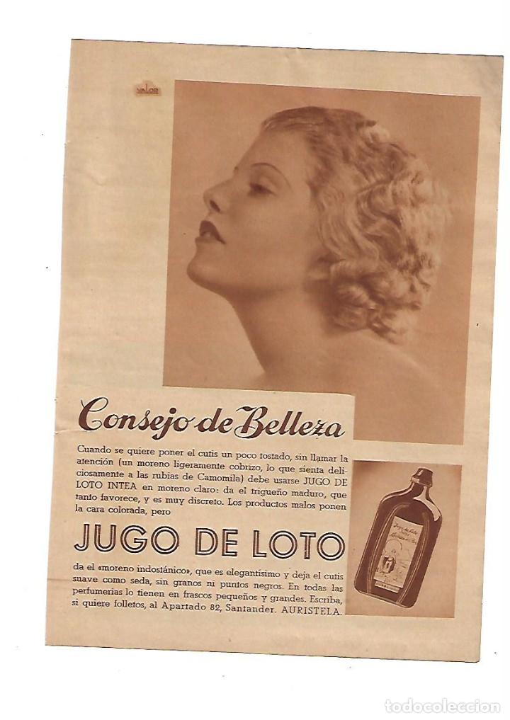 Otros Art&iacute;culos de Coleccionismo en Papel: A&Ntilde;O 1935 RECORTE PRENSA PUBLICIDAD COSMETICA JUGO DE LOTO INTEA CONSEJO DE BELLEZA AURISTELA