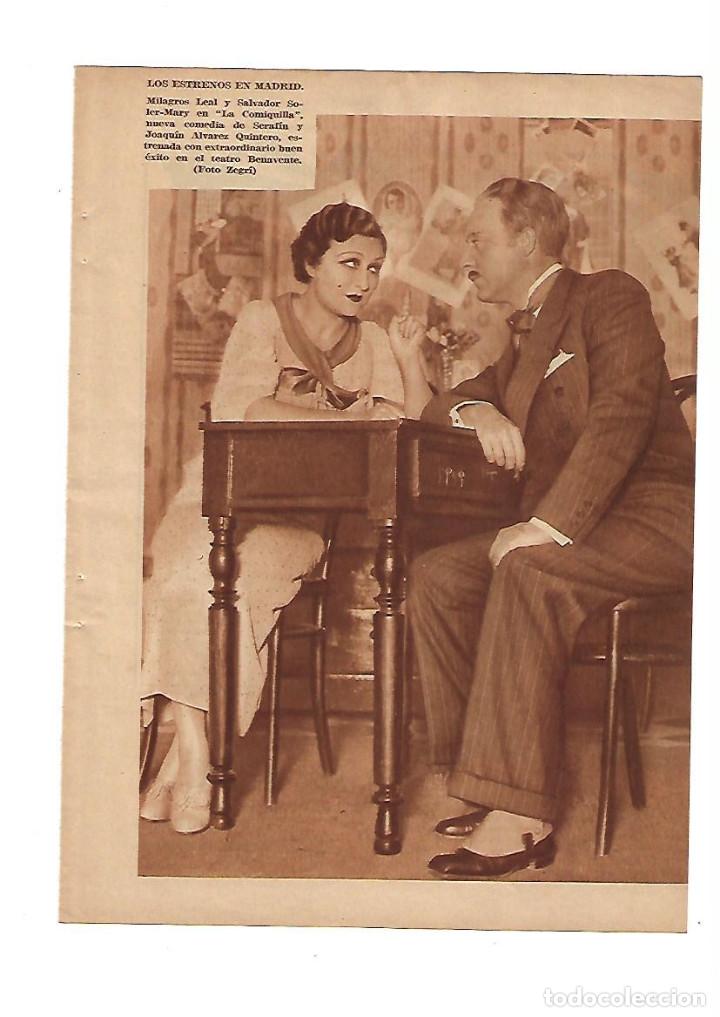 Otros Art&iacute;culos de Coleccionismo en Papel: A&Ntilde;O 1935 RECORTE PRENSA TEATRO BENAVENTE MILAGROS LEAL SALVADOR SOLER MARY EN LA COMIQUILLA